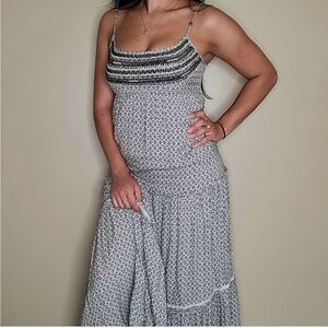 American Eagle Women’s Size Small Strappy Maxi Dress Grey Tiered Embroidered
